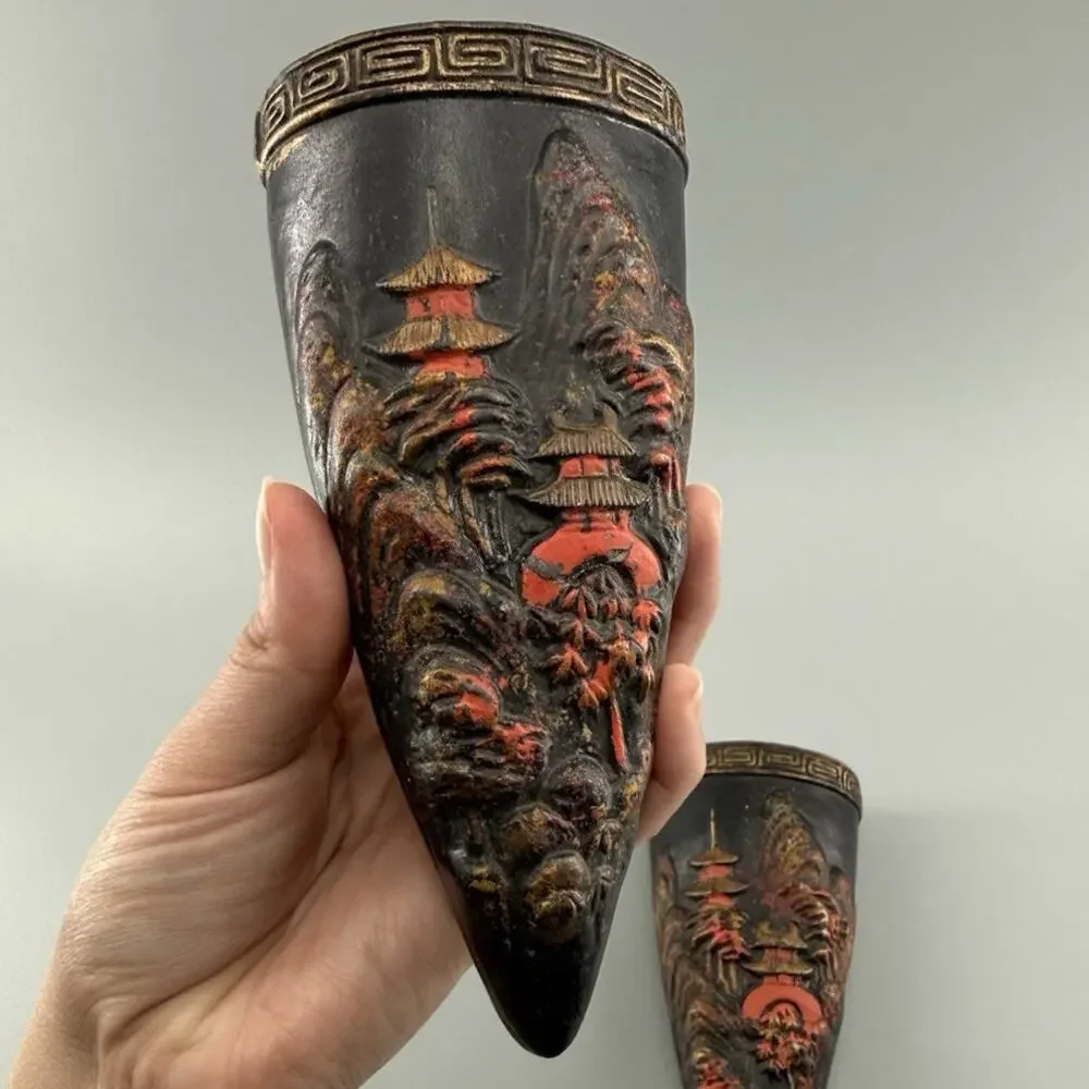 Vintage Pair Made in Japan Wall Pocket Planters Pagoda Asian Relief Decor Vase